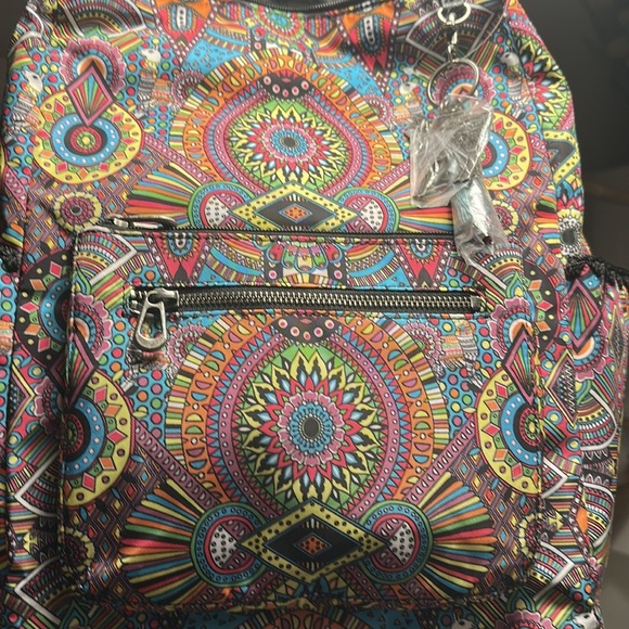 Sakroots Red and Pink Bohemian Backpack with Artistic Flair - Picture 3 of 4
